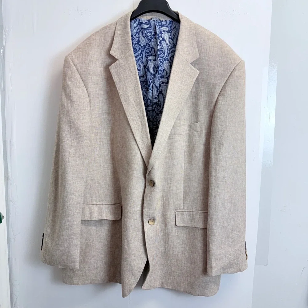 Oak Hill Mens 3XLT 54L/56L Beige Linen Blend Two Button Blazer Sport Coat